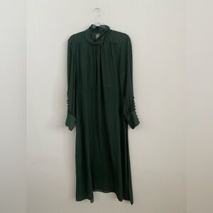 Zara Women's Dark Green Long Sleeve High-Neck Dress